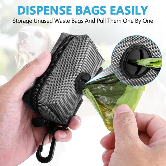 Dog Waste Bag Dispenser Pet Poop Bags Holder for Doggie Waste Bags Dispensers Soft Fabric Zipper Small Doggy Puppy Pouch for Leash Accessory Attachment with Carrier,2PC Grey