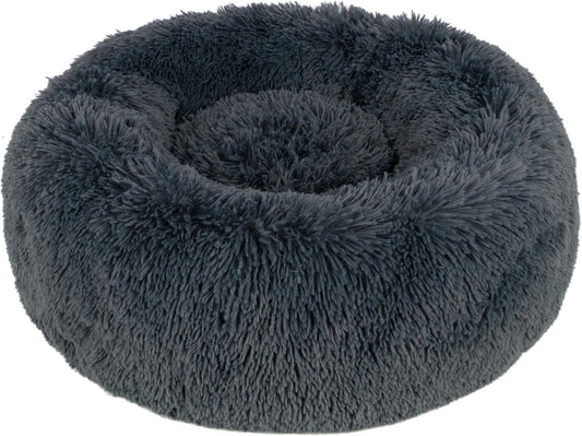 Best Pet Supplies Round Donut Dog Bed with Plush Faux Fur Fabric, Calming, Anti-Anxiety Cushion for Indoor Pets, Slip-Resistant Base, Soft Ergonomic Support - Gray, 27x27x7.5''
