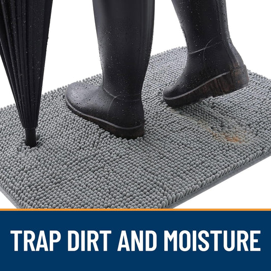 OLANLY Dog Door Mat for Muddy Paws 34x21, Absorbs Moisture and Dirt, Absorbent Non-Slip Washable Doormat, Quick Dry Chenille Mud Mat for Dogs, Entry Indoor Entryway Carpet for Inside Floor, Grey