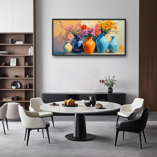 Large Colorful Floral Wall Art for Living Room, Framed Oversized Asian Flower Vase Decor Canvas Painting Sunlight Pictures Modern Artwork for Bathroom Bedroom Office Dining Room 60"x30"