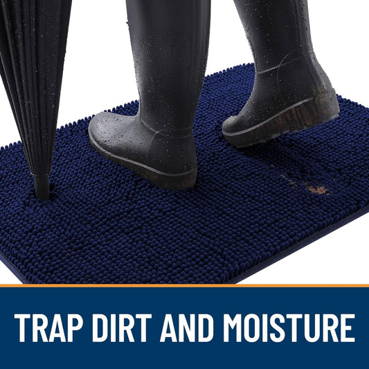 OLANLY Dog Door Mat for Muddy Paws 70x24, Absorbs Moisture and Dirt, Absorbent Non-Slip Washable Doormat, Quick Dry Chenille Mud Mat for Dogs, Entry Indoor Entryway Carpet for Inside Floor, Navy Blue