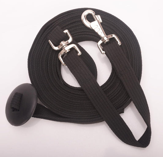 Cord Cotton Lunge Line with Rubber Stop,Equine Lunge Line for Horses with Swivel Bolt Snap,24 ft (Black, 24ft)