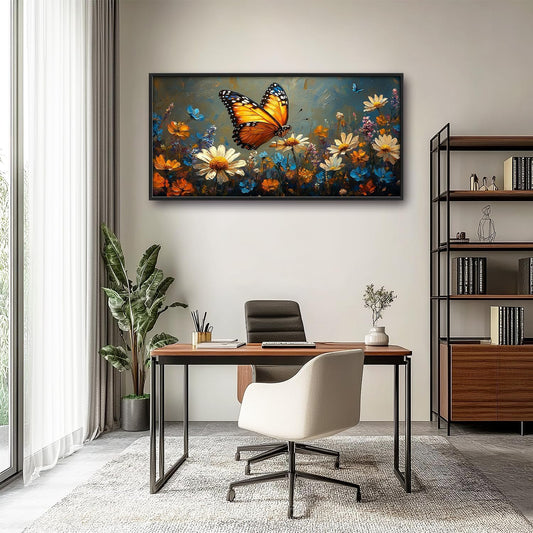 Large Butterfly Daisy Wall Art for Living Room, Floral Landscape Canvas Oversized Wall Decor, Flower Scenery Aesthetics Framed Pictures Painting Print Artwork for Bedroom Office 60"L x 30"W