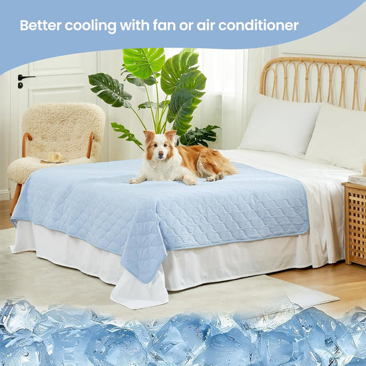 Cozy Bliss Leakproof Cooling Blanket for Large Dogs β Q-Max>0.4, Durable & Washable Dog Cooling Mat for Hot Weather, Soft Pet Throw & Couch Protector for Multiple Pets 60x80 Inch, Heather Cool Blue