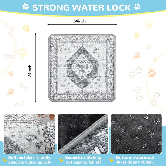 Lahome Super Absorbent & Leakproof Washable Dog Pee Pads - 2 Pack Value Set - Waterproof, Non-Slip Reusable Pads for Puppy Training, Crates & Whelping (24"x24", Gray)