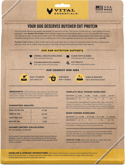 Vital Essentials Freeze-Dried Raw Duck Meal or Mixer Dog Food Crunchy Mini Nibs, 25 oz