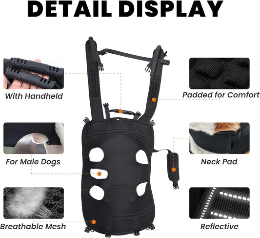 Dog Lift Harness Backpack Carrier for Large Dogs, Full Body Sling with Handle, Dog Harness for Joint Injuries, Arthritis, Ideal for Stairs, Elderly Dogs (Black XXX-Large 66-83 LBS)