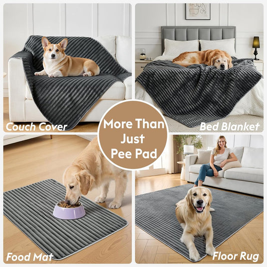 Flannel Washable Pee Pad for Dogs - 2 Pack Reusable Dog Pee Pads Extra Large, Fast Absorb Pet Playpen Mat with Non-Slip Back, Waterproof Puppy Training Pad. (Dark Grey, 36" X 48")