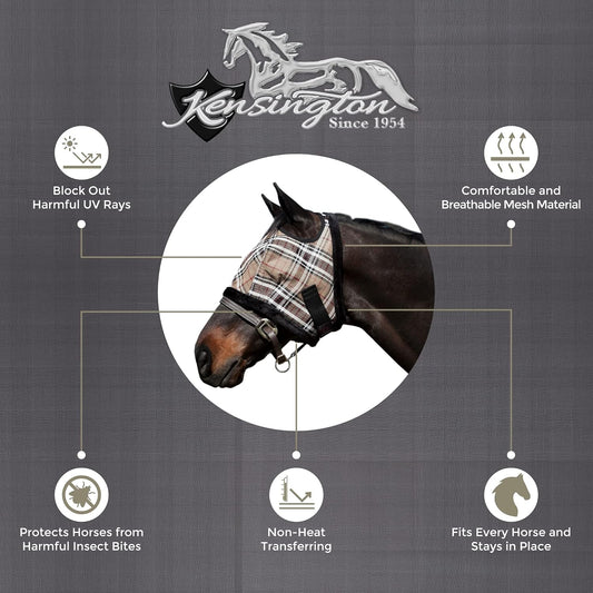 Kensington Fly Mask with Fleece Trim for Horses β Protects Face and Eyes Helps Block Sun Rays While Allowing Full Visibility β Breathable and Non Heat Transferring
