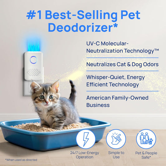 Clarifion ODRx - UV-C Cat Odor Deodorizer & Eliminator, Removes Cat Pee Smell, Filterless, Quiet, Compact Air Freshener for Bedrooms, Living Rooms, Litter Box Areas, Eliminates Ammonia Odors