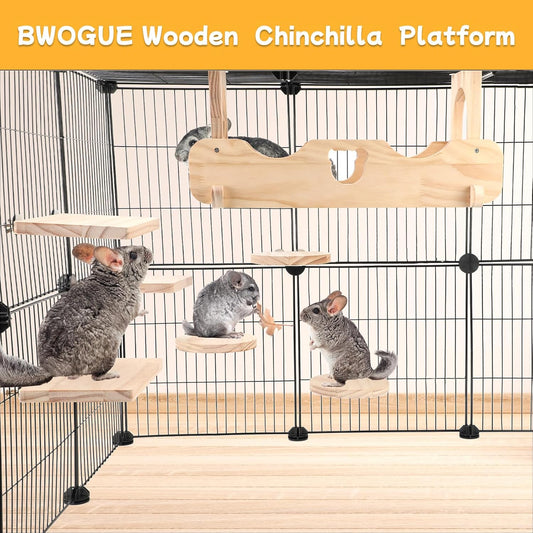 BWOGUE Chinchilla Suspension Bridge, Hanging Large Small Animal Wooden Bridge and Platform, Chinchilla Ledges and Platforms Set for Sugar Gliders, Squirrels, Chinchillas Habitat Toy