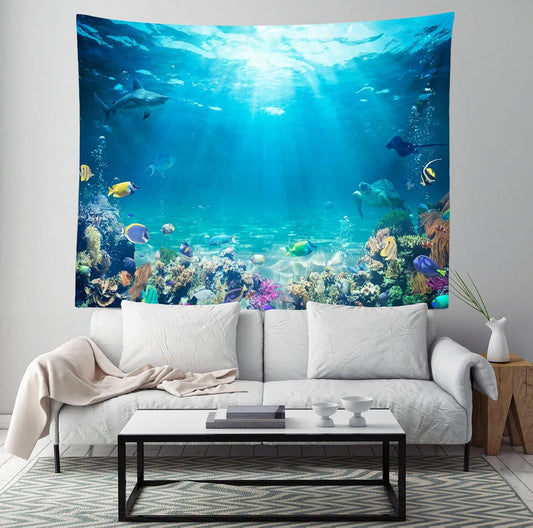 Loccor Underwater World Tapestry Blue Ocean Wall Hanging Under the Sea Coral Reef Wall Tapestry 140x98 Inches Tropical Fish Tank Undersea Tapestries Marine Wall Art for Bedroom Living Room Dorm Decor