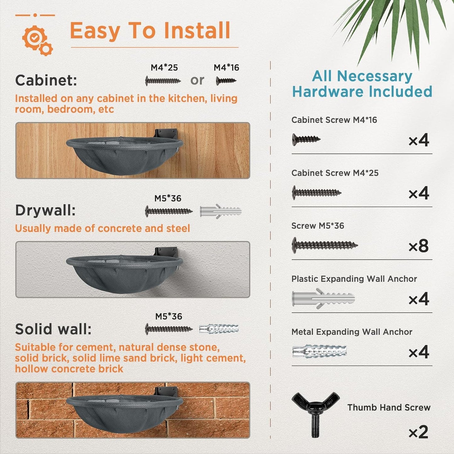 Cat Hammock Wall Mounted, Foldable & Stable Cat Beds- Breathable Cat Wall Shelves for Sleeping, Playing, Climbing, and Lounging - Maximum Hold Up to 30lb (Gray)