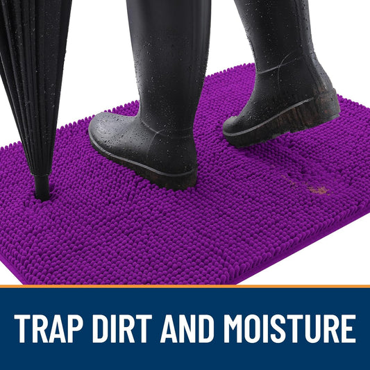 OLANLY Dog Door Mat for Muddy Paws 24x16, Absorbs Moisture and Dirt, Absorbent Non-Slip Washable Doormat, Quick Dry Chenille Mud Mat for Dogs, Entry Indoor Entryway Carpet for Inside Floor, Purple