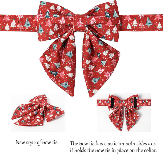 Lionet Paws Christmas Dog Collar with Sailor Bow, Cute Christmas Tree Red Dog Collar Bow Tie for Dogs, Small, Neck 10-16 inches
