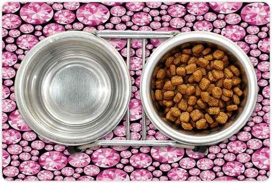 Lunarable Feminine Pet Mat for Food and Water, Big Vivid Diamond on The Dark Background Engagement and Wedding Themed Print, Non-Slip Rubber Mat for Dogs and Cats, 18" X 12", Pink