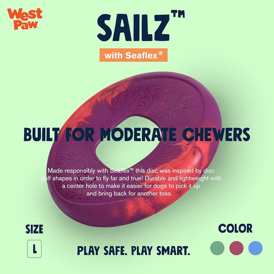 WEST PAW Seaflex Sailz Dog Toy Flying Disc β Machine Washable Dog Toys for Moderate Chewers β Eco-Friendly Zogoflex Toys for Dogs β Perfect for Gnawing, Fetch, Catch, Pet Training β Hibiscus