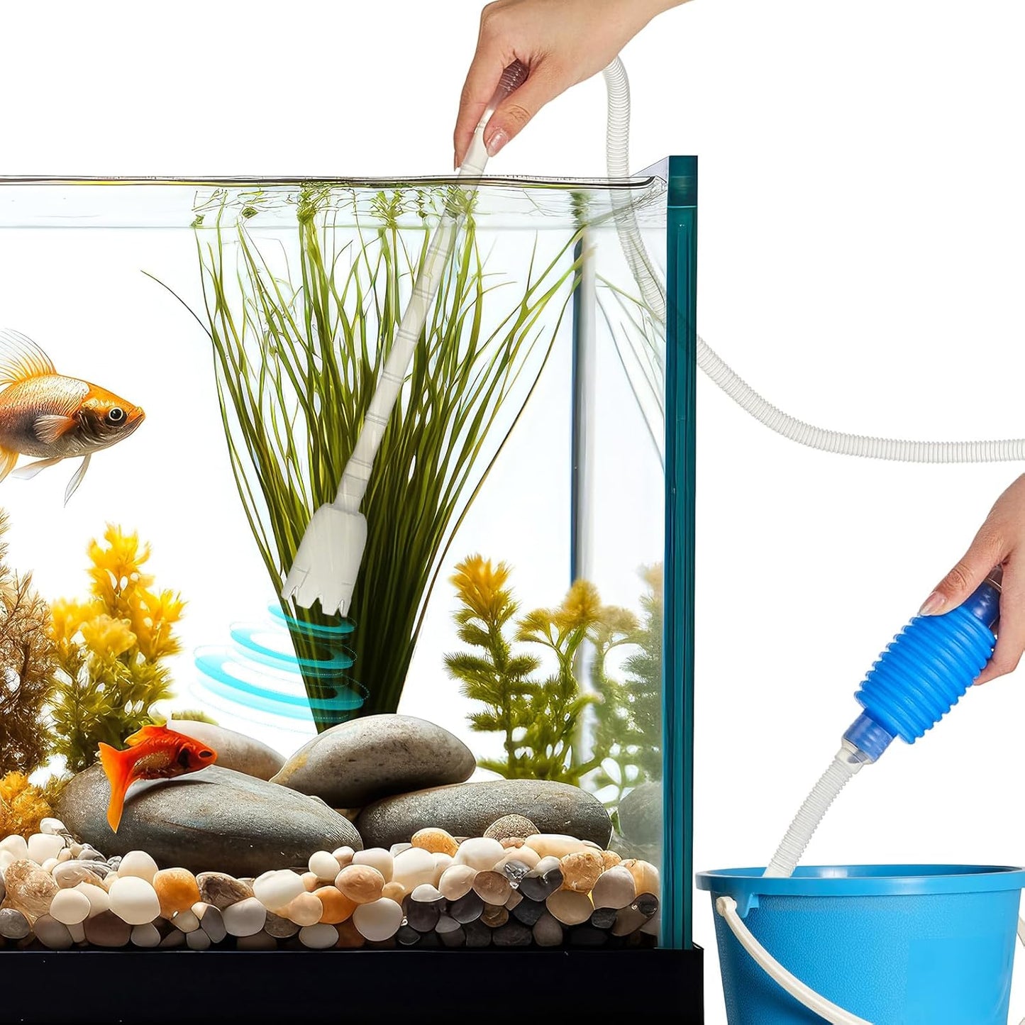 Aquarium Fish Tank Cleaning Tool Kit Include 4 Pcs Long Aquascape Tools Kit 1 Pcs Magnetic Glass Cleaner Brush 5 in 1 Fish Tank Gravel Cleaner and Siphon Vacuum for Terrarium Fish Tank Set