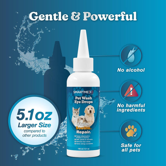 Large Pet Eye Wash 5.1 oz Gentle Eye Irritation Solution for Pets β Removes Dirt, Debris & Tear Stains β Safe for Daily Use