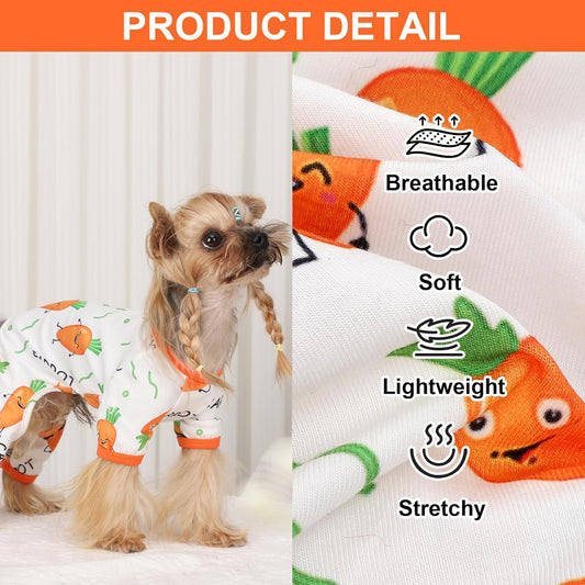 Dog Pajamas Pjs Summer Dog Clothes for Small Dogs Girl - Boy - Small Size Dogs, Soft Stretchy Puppy Clothes Doggie Onesies Cat Pet Jammies Outfit for Chihuahua Yorkie, Carrot, S