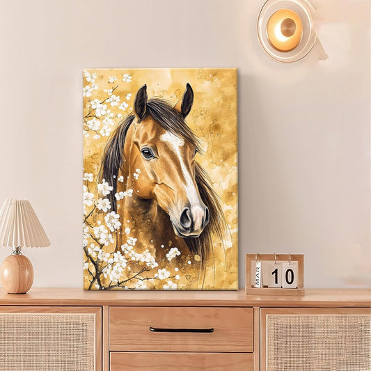 Horse Wall Art Canvas Rustic Horse Wall Decor Prints Framed Painting Farmhouse Flower Pictures Gifts Artwork for Bathroom Living Dining 16"x24"