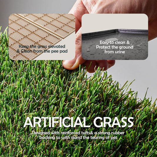 MEEXPAWS Dog Grass Pee Pads for Dogs with Tray | Large 34Γ23 in | 2Γ Dog Artificial Grass Pads Replacement| Rapid Drainage | Indoor Litter Box | Hemmed Edge