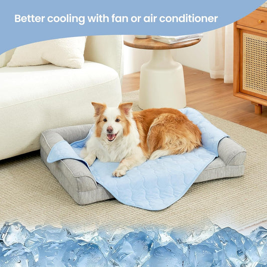 Cozy Bliss Leakproof Cooling Blanket for Small Dogs β Q-Max>0.4, Durable & Washable Dog Cooling Mat for Hot Weather, Soft Pet Throw & Couch Protector for Puppies & Cats, 25x35 Inch, Heather Cool Blue