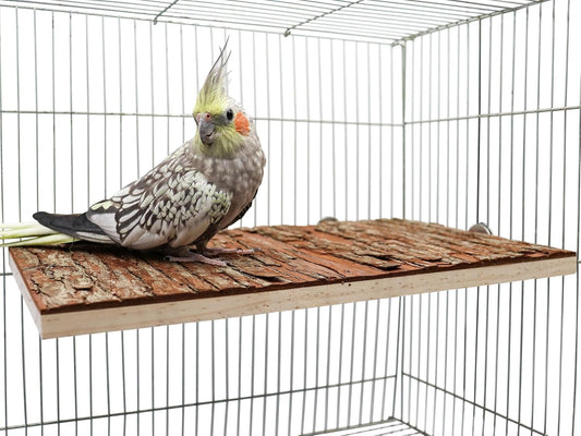 13.6 Γ 7.9 inch Large Bird Perch Stand Platform, Natural Wooden Small Animals Cage Accessories, Rectangle Stand Perch Shelf for Parrot Parakeet Cockatiel Rat Hamster Guinea Pig Conures Chinchillas
