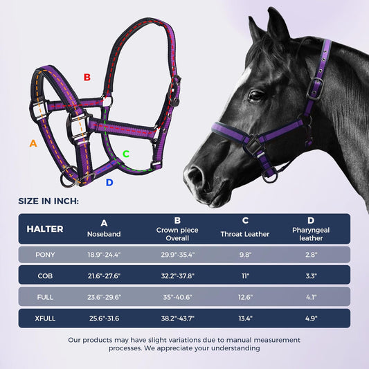 JWODVNTH Adjustable Horse Halter with PP Webbing, Durable Horse Halters with Zinc Alloy Hardware, Horses Training Equipment to Prevent Friction for Training, Competitions & Daily