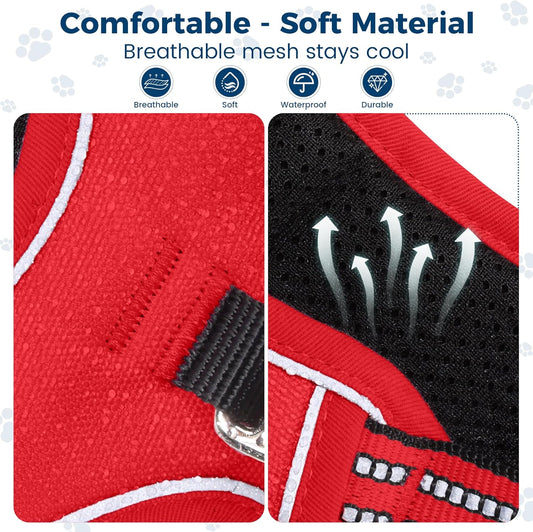 Funfox Dog Harness No Pull, Adjustable Pet Vest Harness, Super Soft Material with Vertical Handle Easy Control, Reflective Night Walking, 2 Leash Clips for XLarge Dogs, Red, XL