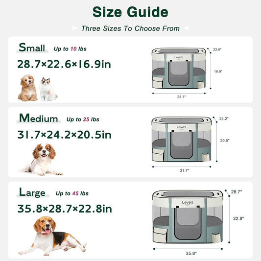 Love's cabin Pet Puppy Dog Playpen, Medium Dog Tent Crates Cage Indoor/Outdoor, Portable Exercise Playpen for Cat, Foldable Pop Up Dog Kennel Playpen with Carring Case (M, Gray Green)