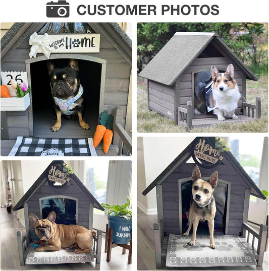 Large Dog House Outdoor Indoor All-Around Iron Frame Design Dog House with Porch&Raised Feet for Small Medium Large Dogs(Grey)