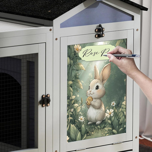 COZIWOW 39inches Assembled Wood Rabbit Hutch Indoor,Wide Space Small Animal Houses with Removable Tray&Safety Lock,Bunny Cage with Waterproof Roof&Solar Panels (Grey with Pattern)