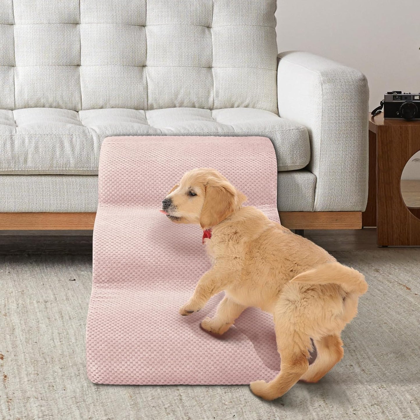 Dog Stairs for Small Dogs - High Density Foam Pet Steps, Extra Wide Dog Ramp with Non-Slip Bottom for High Beds, Couch and Sofa, Best for Dogs Injured, Older Doggy Cats,3 Steps, Pink