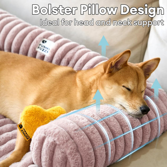 FUNNY FUZZY Pet Couch Cover for Sofa, Calming Dog Bed for Couch, Fluffy Plush Dog Couch Mat for Furniture Protector for Medium Dogs and Cats, 33Γ28 in, Pink