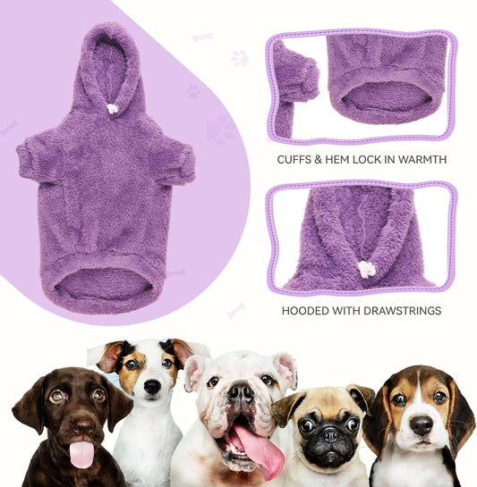 Fuzzy Dog Hoodie Dog Sweaters for Small Dogs Soft Double-Sided Plush Fleece Pet Sweater Pet Clothes Coats Hoodie Sherpa Hooded Sweatshirt(Purple-XS)