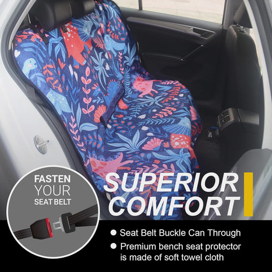 Back Seat Cover for Car Trucks Van SUV,Waterproof Rear Bench Towel Seat Covers for Dogs and Kids,Automotive Backseat Protector (Dinosaur)