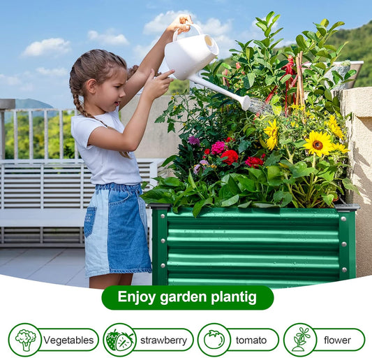 Land Guard Galvanized Oval Large Metal Raised Garden Bed with Legs for Vegetables (Green)