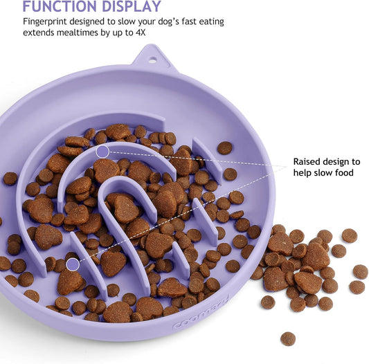 Coomazy Silicone Slow Feeder Dog Cat Bowls, Interactive Puzzle Toy for Pets Food Training, Keeps Dogs Cats Busy, Prevents Puppy Kitty Overeating (Purple, 1.4Cup)
