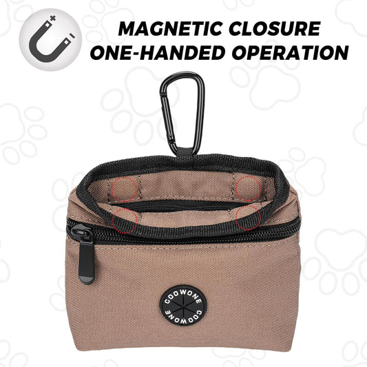 COOWONE Dog Treat Pouch with Pet Training Clicker, Detachable Dog Puppy Training Treat Bag, 900D Oxford Cloth Magnetic Closure Small Dog Walking Bag for Travel or Outdoor Use (Coffee)
