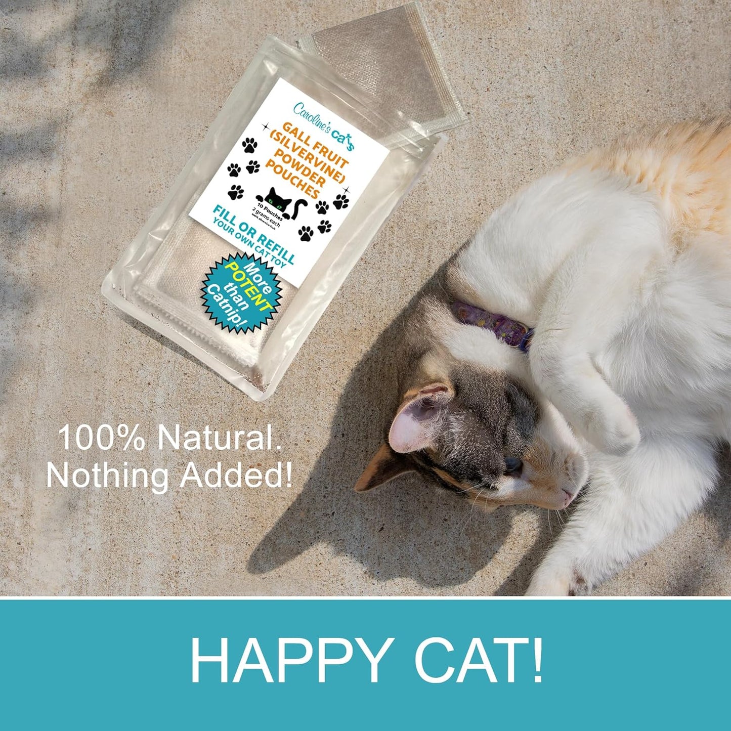 Caroline's Cats Silvervine Powder Packets for Cat Toys - Gall Fruit Refill Pouches More Potent Than Catnip Replacements for Flapping Bird, Flopping Fish, and More