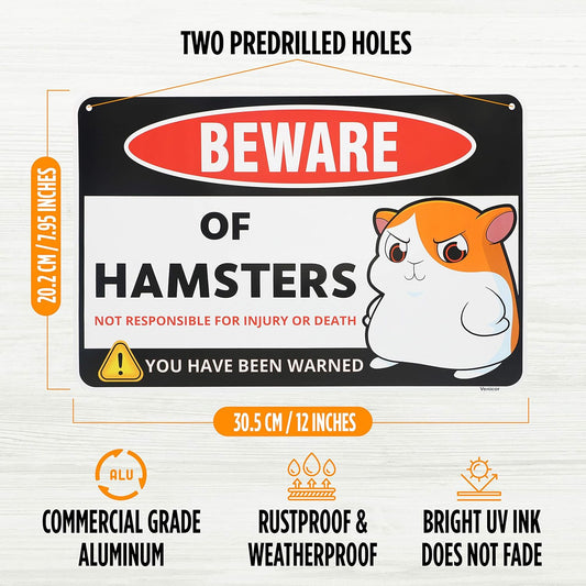 Venicor Hamster Sign Decor - 8 x 12 Inches - Aluminum - Hamster Cage Accessories - Hamster Gifts Things Toys Clothes Stickers Stuff