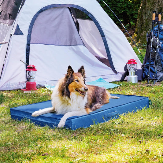 FurHaven Cooling Dog Bed β XL Foam Mattress for Joint Pain Relief, Waterproof Liner, Removable Washable Cover, Durable for Outdoor Use, Deluxe Grid Indoor/Outdoor Bed β Blue, Jumbo