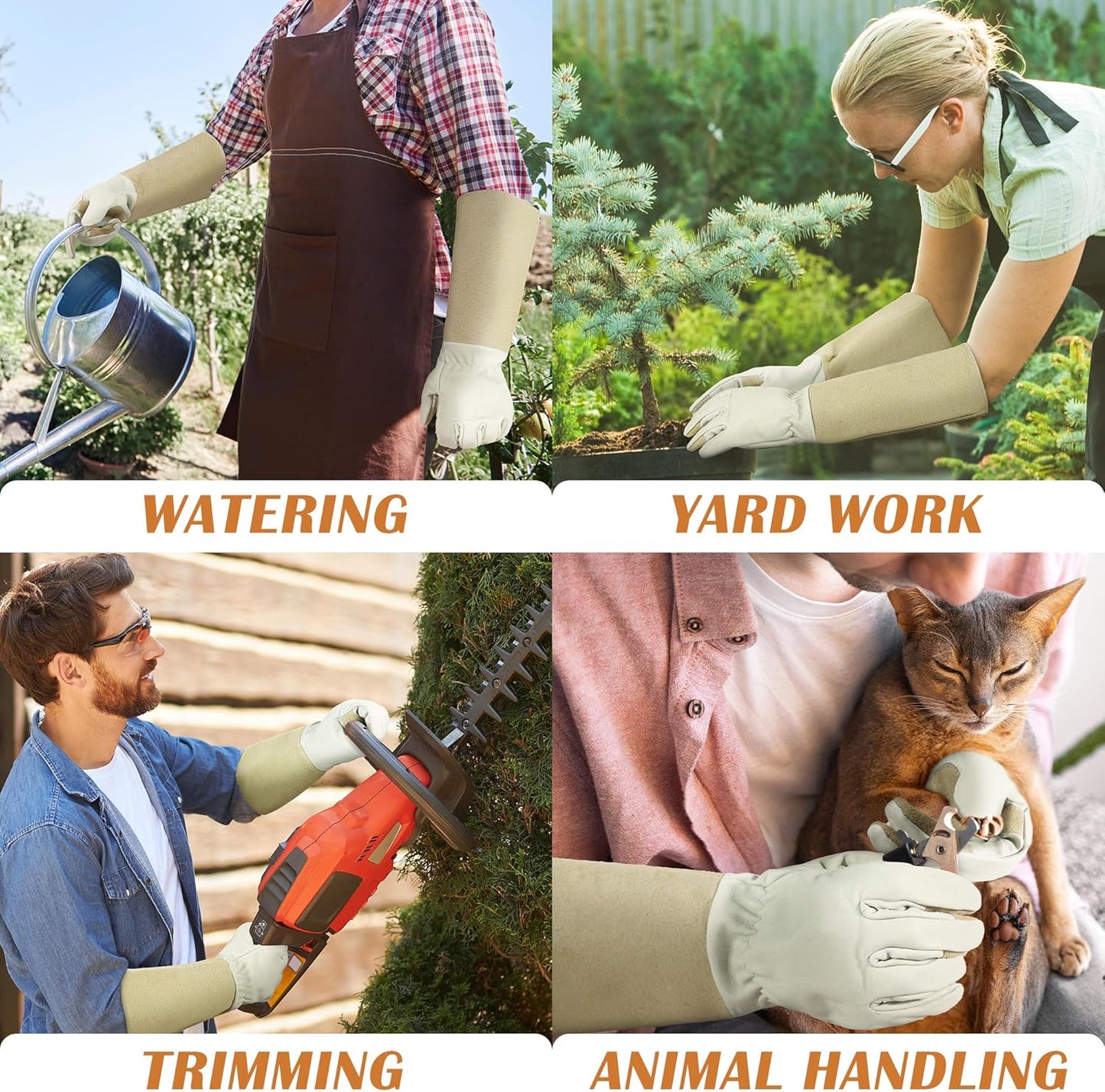 HANDLANDY Pruning Gloves Long for Men & Women, Pigskin Leather Rose Gardening Gloves- Breathable & Durability Gauntlet Glove Medium