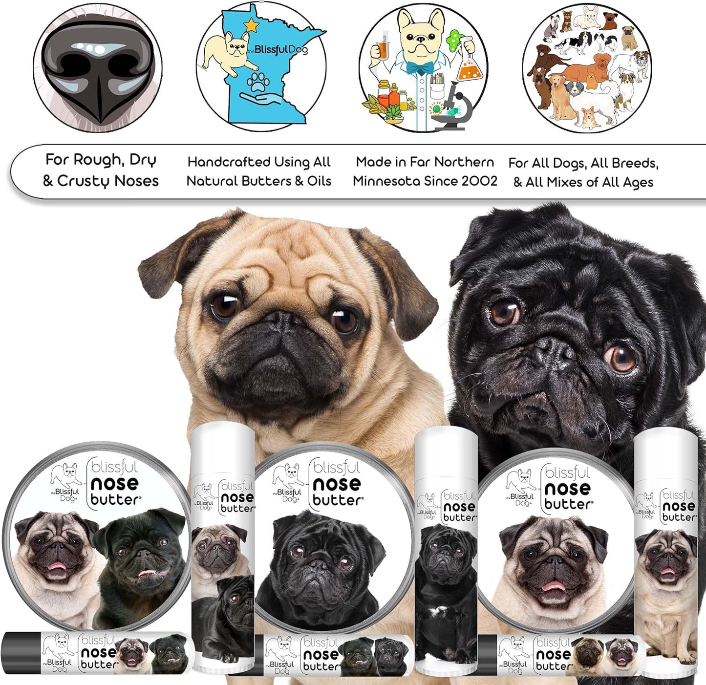 The Blissful Dog Black Pug Nose Butter, Versatile Dog Nose Balm for Dry Nose, Handcrafted Nose Moisturizer, Easy-to-Apply Dog Essentials, Unscented, 1 oz.