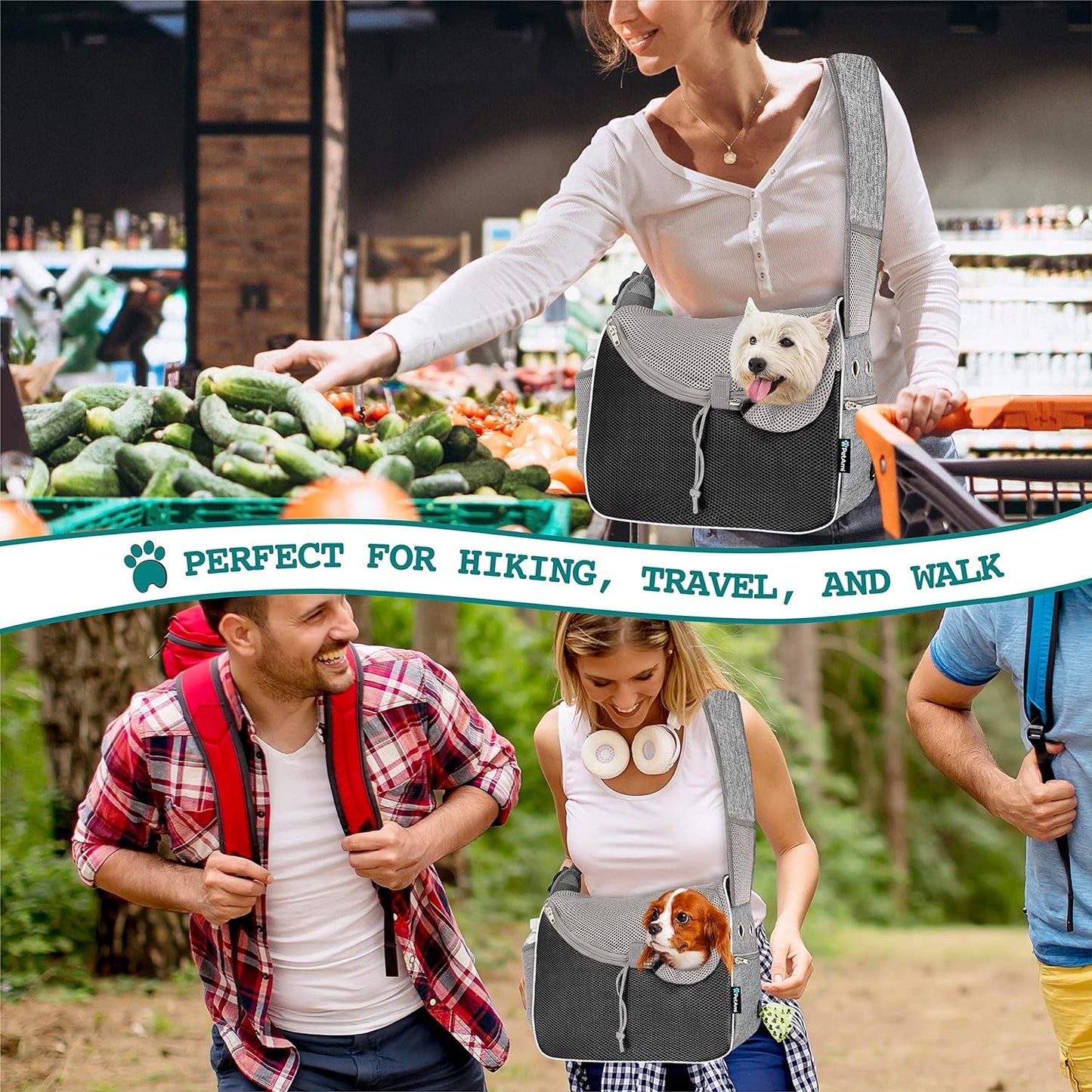 PetAmi Small Dog Sling Carrier, Soft-Sided Crossbody Puppy Carrying Purse Bag, Adjustable Sling Pet Pouch to Wear Medium Dog Cat Travel, Dog Bag for Traveling, Poop Bag Dispenser, Max 10 lbs, Gray