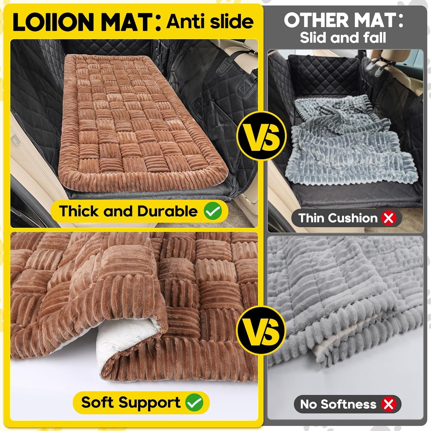 Dog Car Bed Mat, Non-Slip Backseat Extender Pet Blanket, Plaid Dog Bed for Trucks, Sedans & Large SUVs, Chew-Resistant Travel Pad for Dogs, Easy Clean & Scratch-Proof & Comfort(56"x28.7" Brown