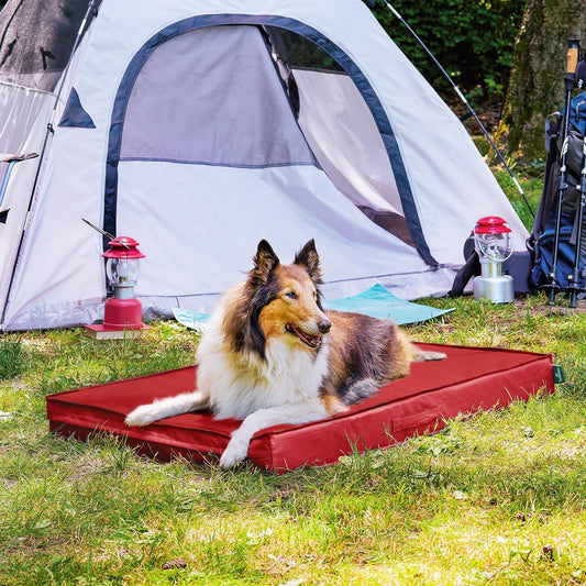 FurHaven Cooling Dog Bed β XL Foam Mattress for Joint Pain Relief, Waterproof Liner, Removable Washable Cover, Durable for Outdoor Use, Deluxe Grid Indoor/Outdoor Bed β Red, Jumbo