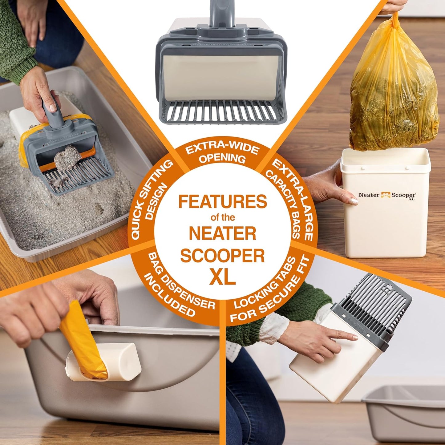 Neater Pet Brands Neater Scooper XL Cat Litter Scoop, 15 Refill Bags – Extra-Large Capacity Mess-Free Cat Litter Scooper with Bag for Large & Multiple Cats, Spill-Proof Litter Box Scooper with Holder