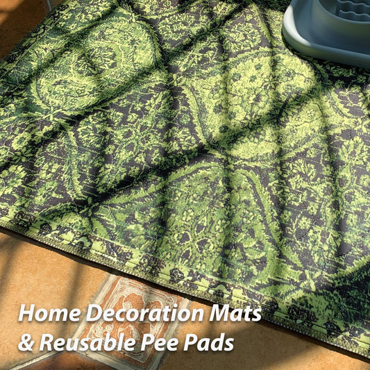 nunubaby Washable Pee Pads for Dogs, Stylish, Non-Slip and Leak-Proof Pee Pads. Reusable Potty Pads for Dogs for Crates and Floors.(Green/Multi, 36" x72")